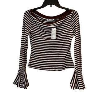 Cupshe Women's Top Medium NWT Brown Striped Flared Sleeves